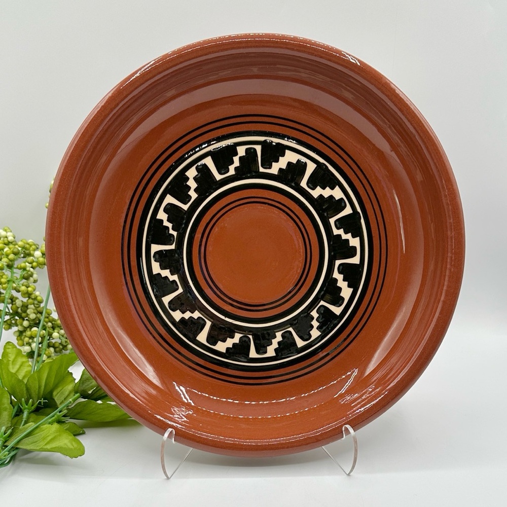 Hand Made Terracotta Artist Signed Dish, large 11.5” wide